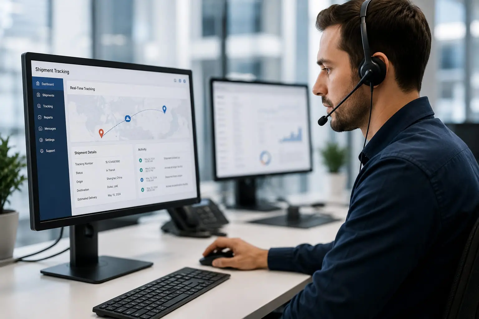 ALF Express Logistics 24/7 customer support providing real-time shipment tracking and logistics assistance.